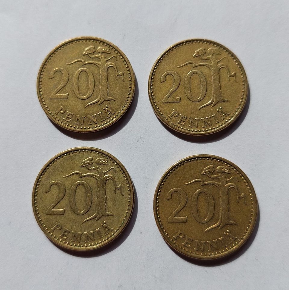 Suomi 20 penniä 1974 kolikot 4 kpl