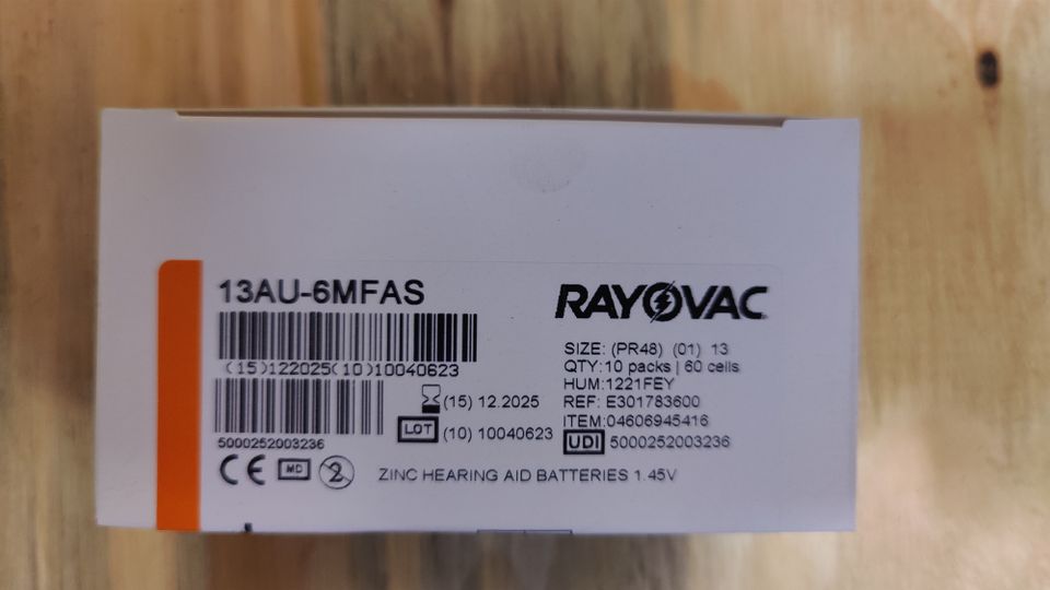 Rayovac 13au-6mfas kuulokoje paristoja