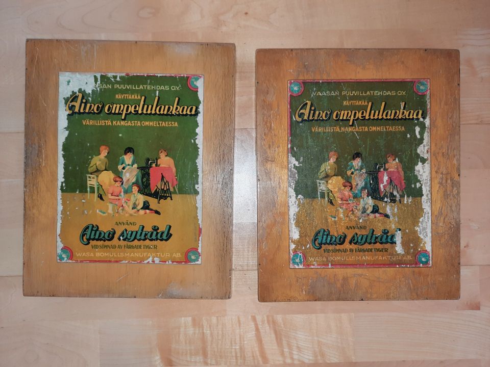 Vintage Ompelulanka laatikko Aino kaksi kappaletta