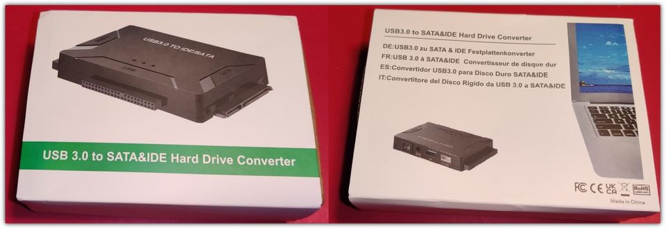 Uusi & käyttämätön USB A - SATA & IDE -sovitin + virtalähde