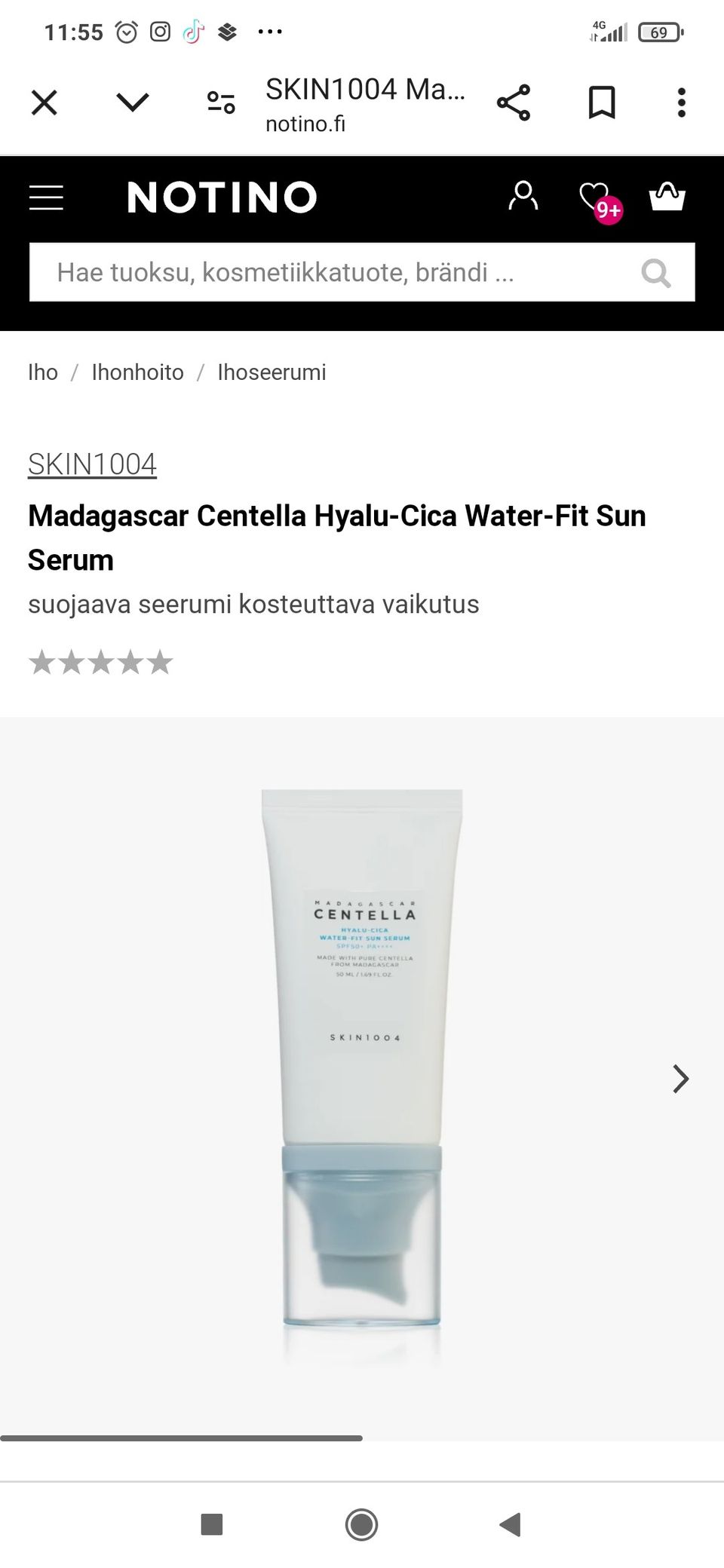 Skin1004 Madagascar Centella Hyalu-Cica Water-Fit Sun serum