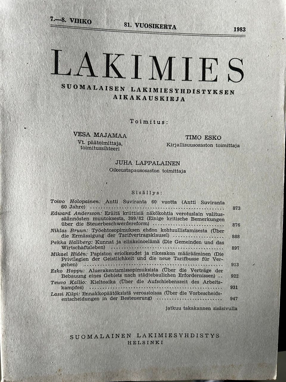 LAKIMIES, lakimiesyhdistyksen aikakausikirja