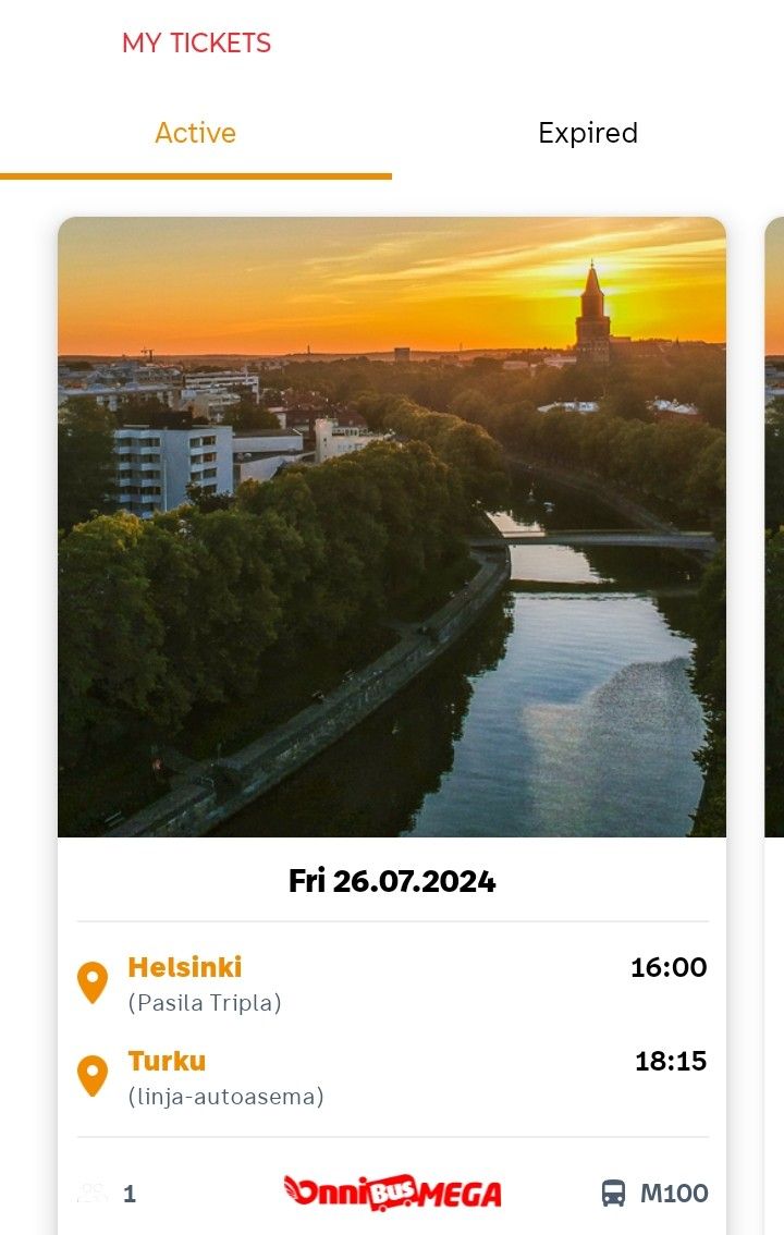 Onnibua Helsinki (Pasila)- Turku 26.7. 16.00