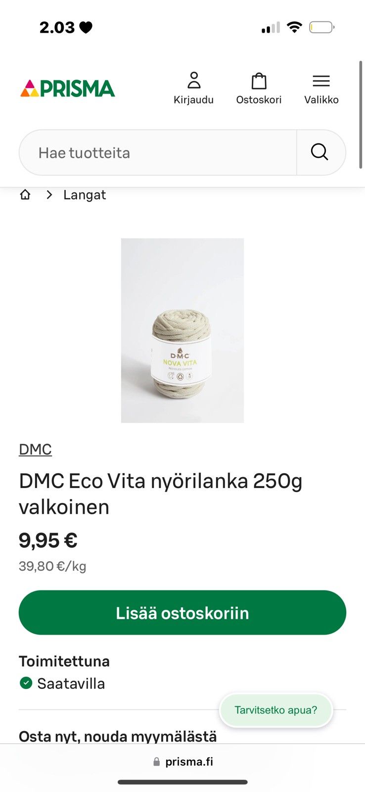 Eco Vita nyörilanka 250g valkoinen