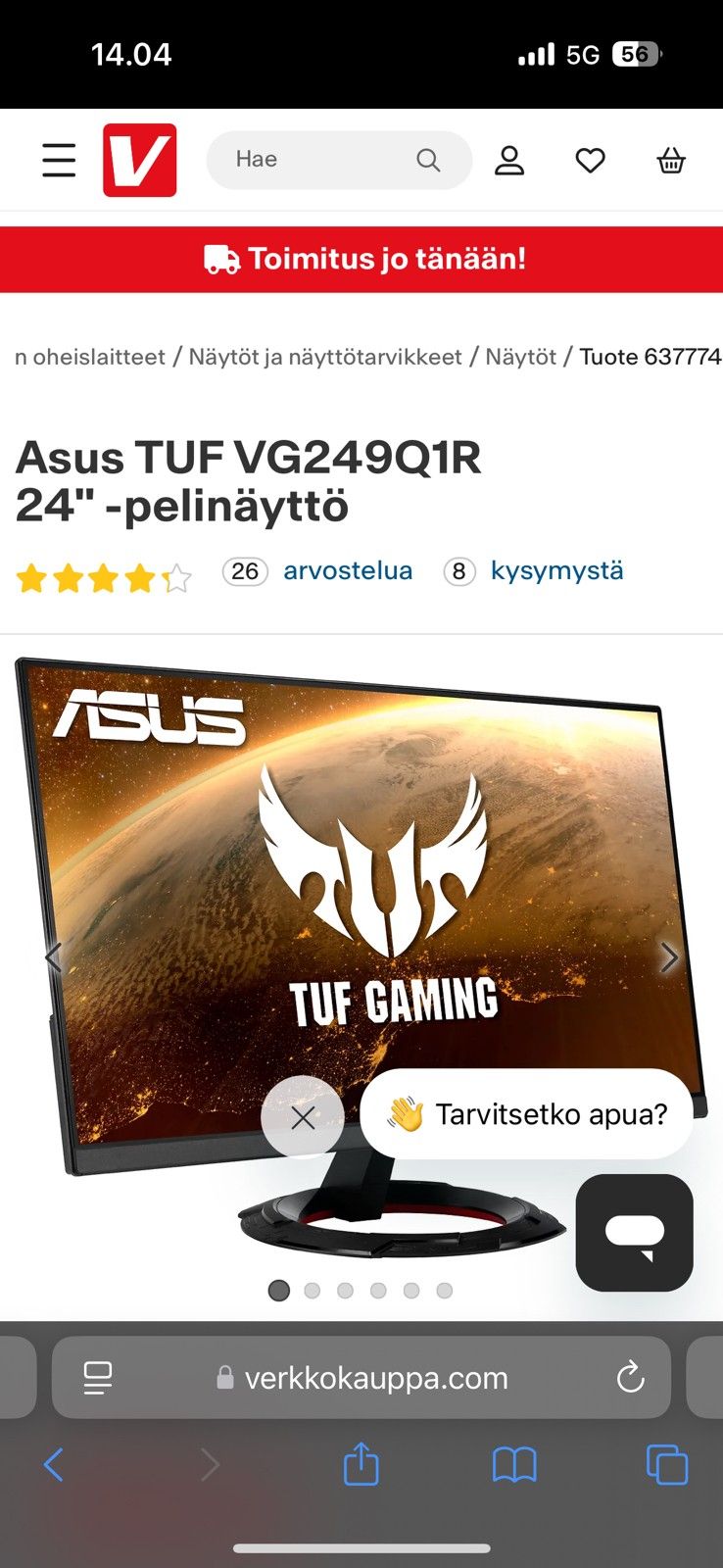 Asus 24 165hz VQ249Q1R pelinäyttö