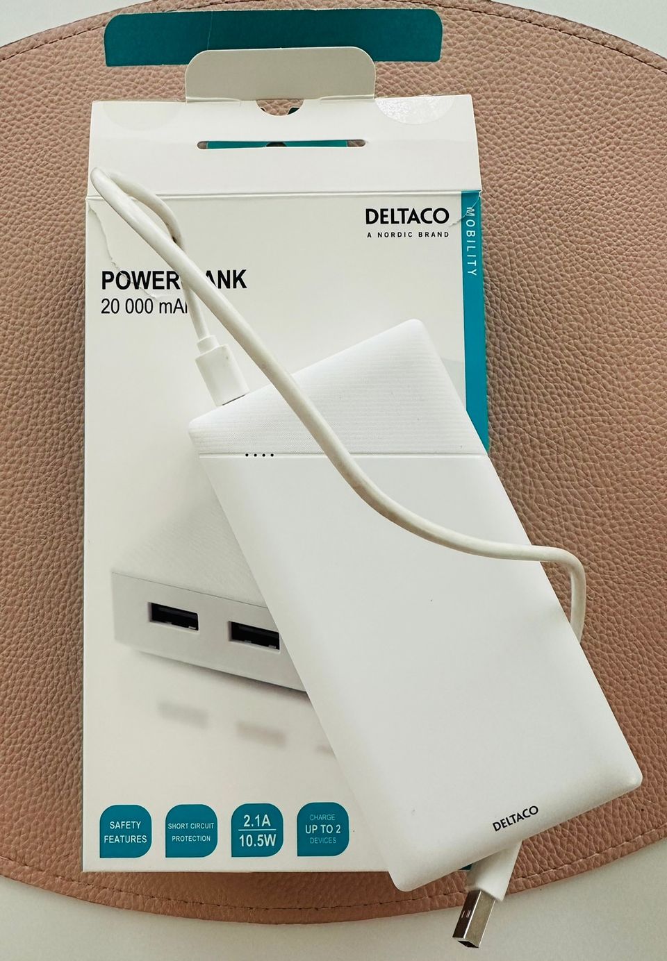 Deltaco 20000 mAh 2xUSB-A 10.5W virtapankki - Valkoinen