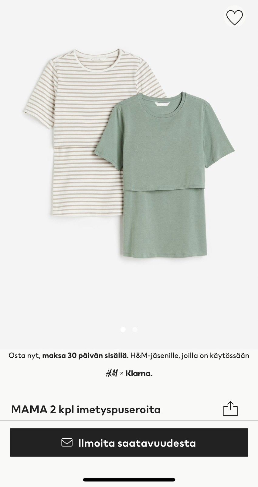 Kaksi H&M imetyspaitaa (pienehkö L)