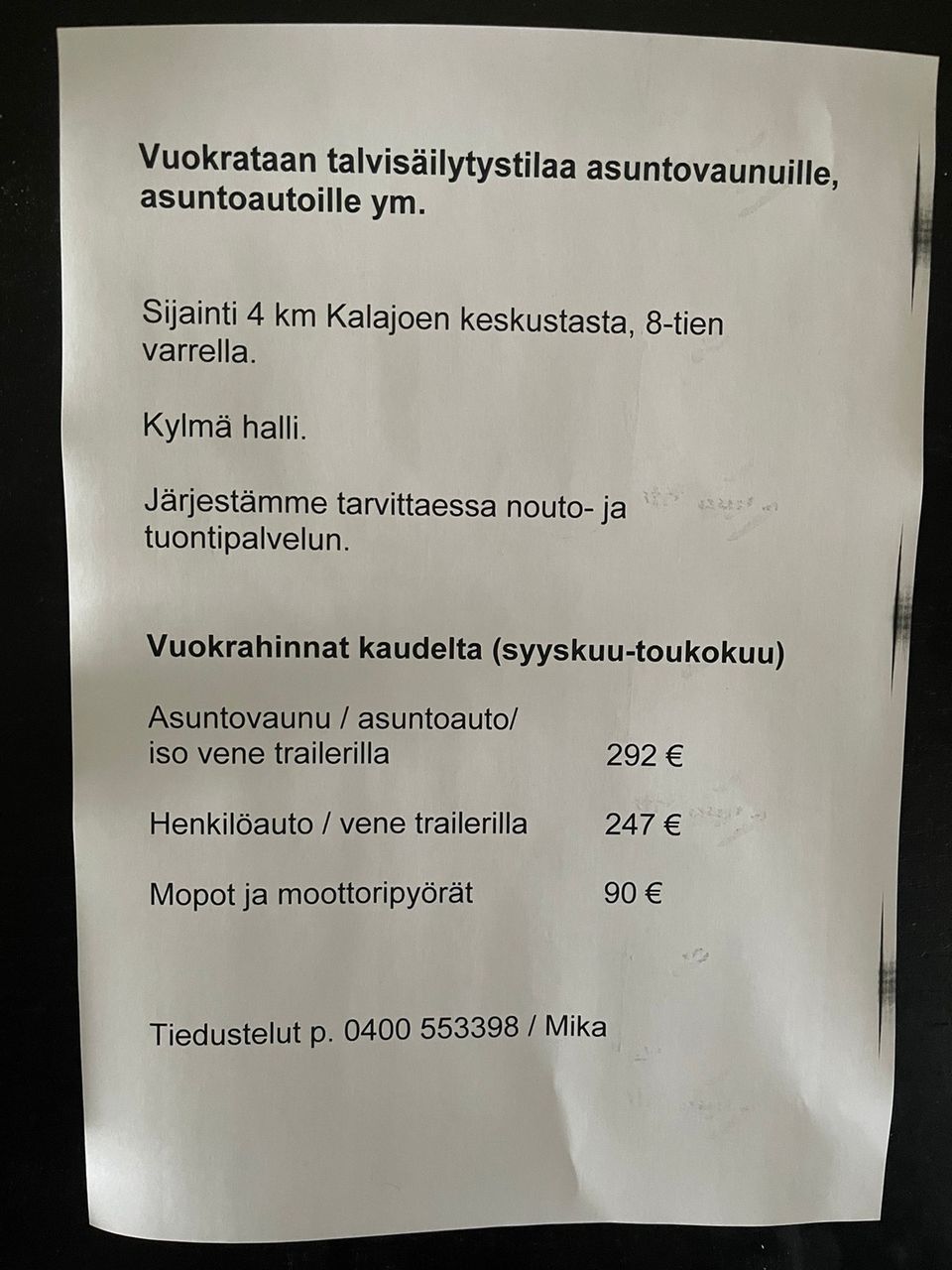 Talvisäilytystilaa