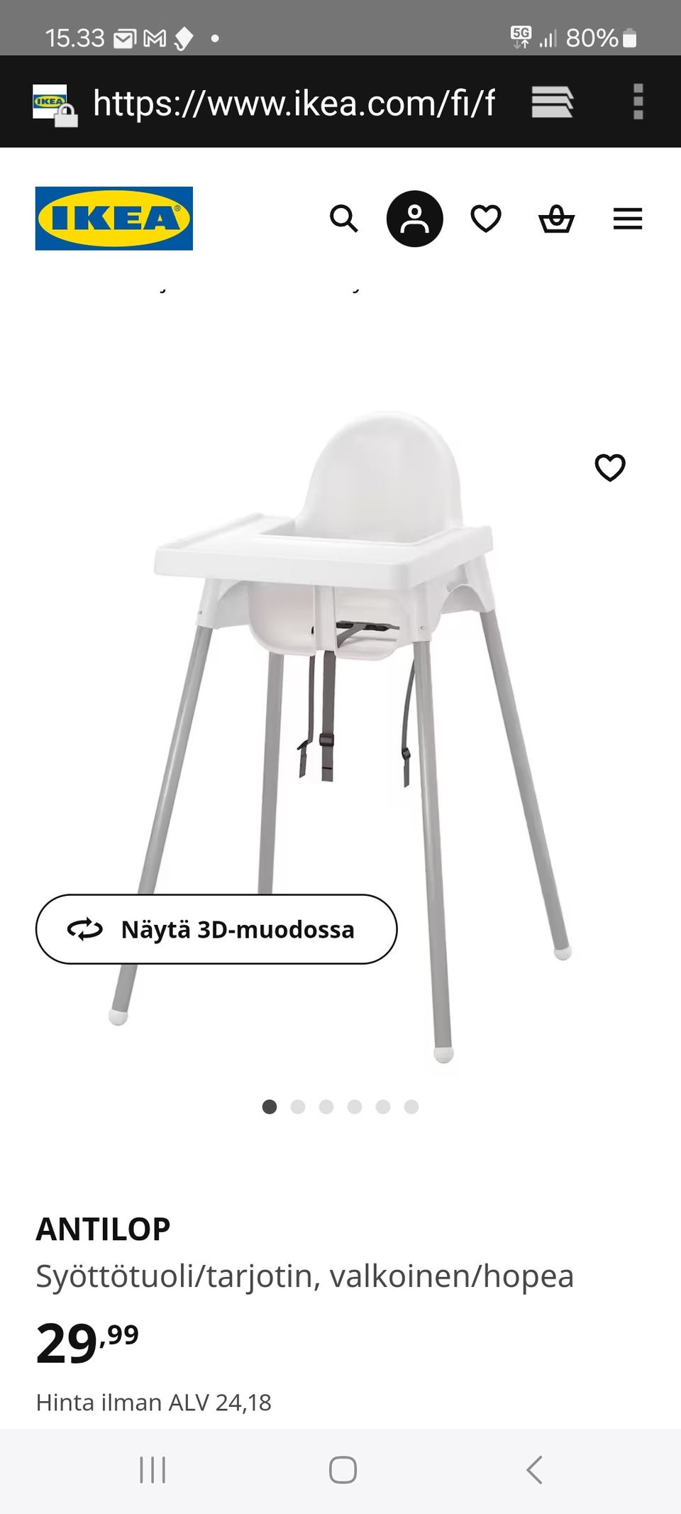 Myydään 4kpl ikea Antilop syöttötuoleja