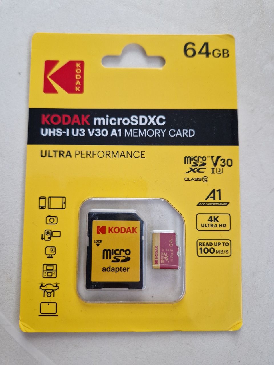 Kodak 64GB microsd kortti ja adapteri