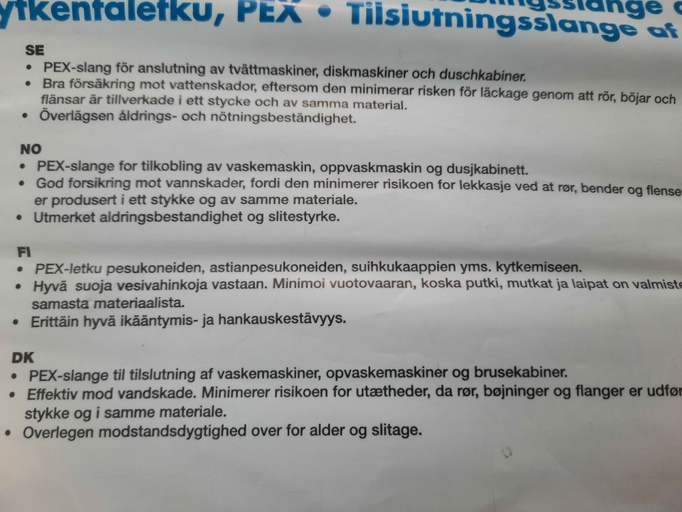 PEX liitäntäletku | pesukone | tiskikone | 3m