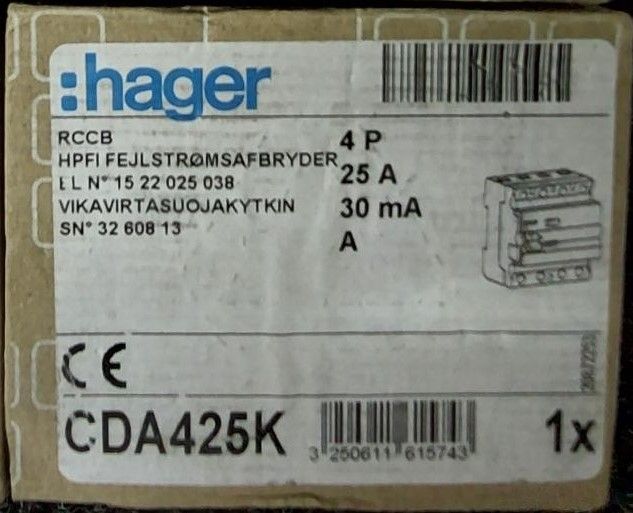 VIKAVIRTASUOJAKYTKIN HAGER CDA425K 4x25A 30mA A-TYYPPI