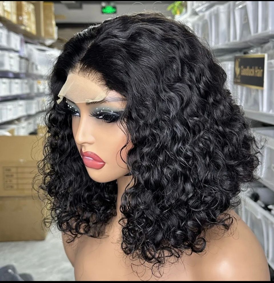 Glueless double drawn human hair wig/12inches