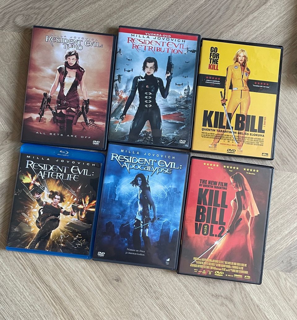 Resident Evil -elokuvia ja Kill Bill 1 & 2