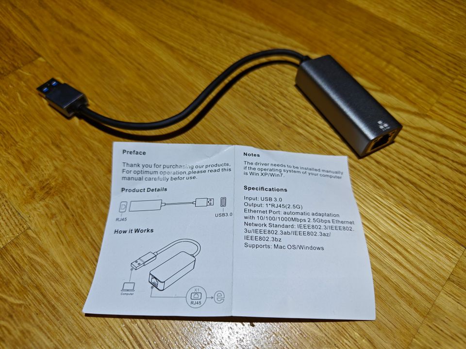 USB 3.0 - RJ45 2,5Gbps adapteri