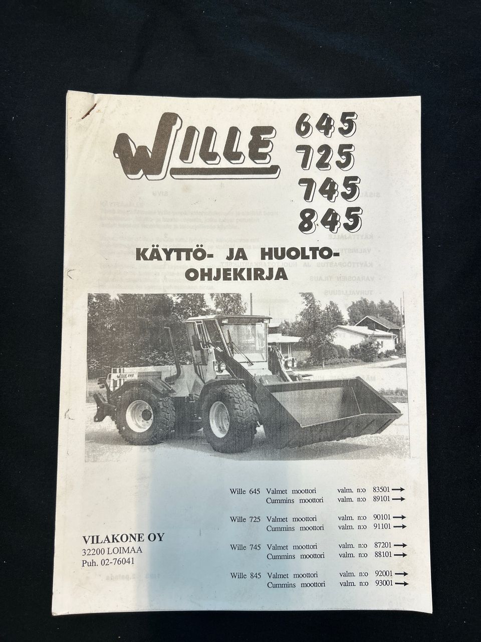 Wille 645, 725, 745, 845 käyttö-ja huolto-ohjekirja