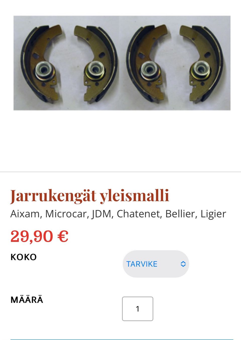 Mopoauto jarrukengät yleismalli