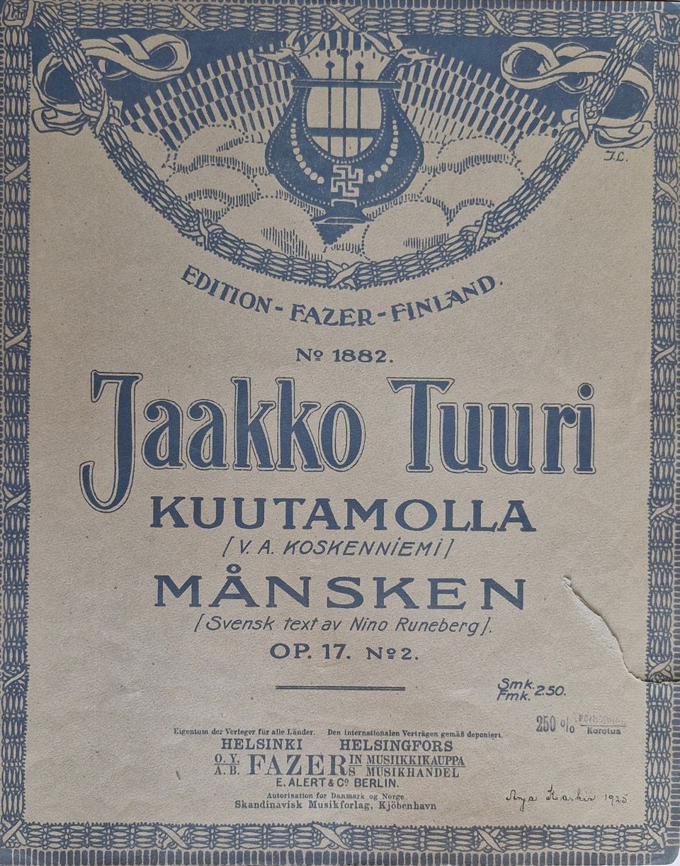 Nuottivihko vuodelta 1924 - Jaakko Tuuri/V.A. Koskenniemi - Kuutamolla