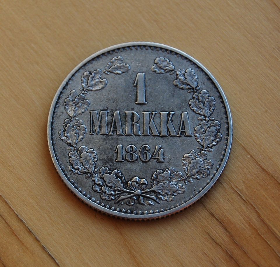 Suomi,1 markka 1864,hopea, Keisari Aleksanteri ll