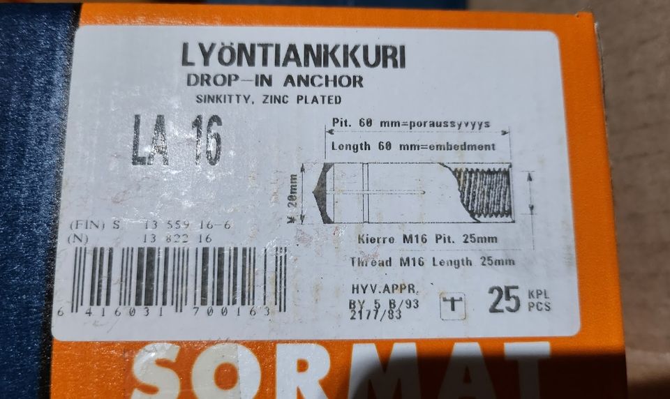 Lyöntiankkuri Sormat   (yht. 500kpl löytyy)