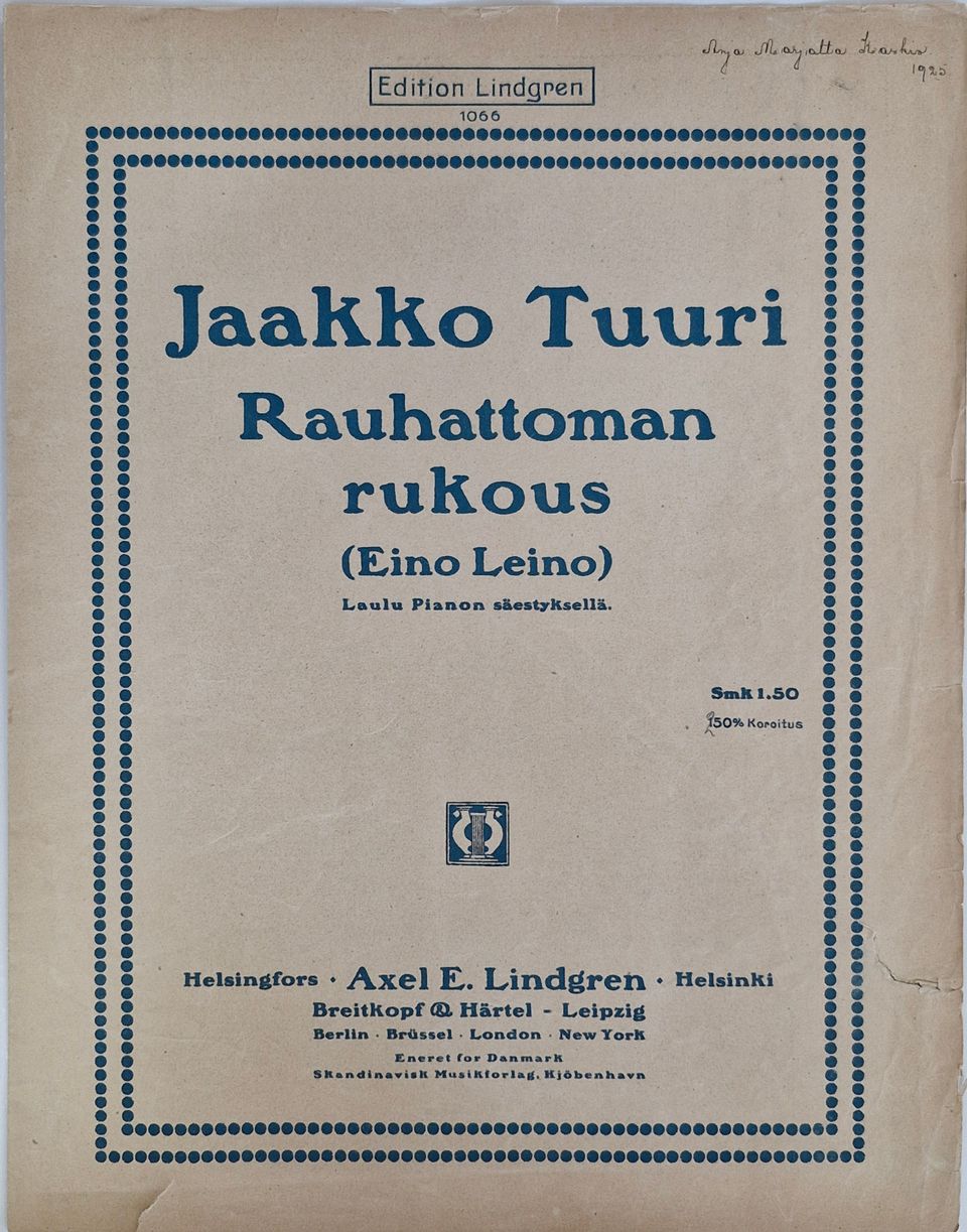 Nuottivihko 1920-luku - Jaakko Tuuri/Eino Leino Rauhattoman rukous