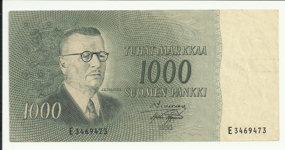 Suomi Seteli 1000 markkaa vuodelta 1955 No E-3469473