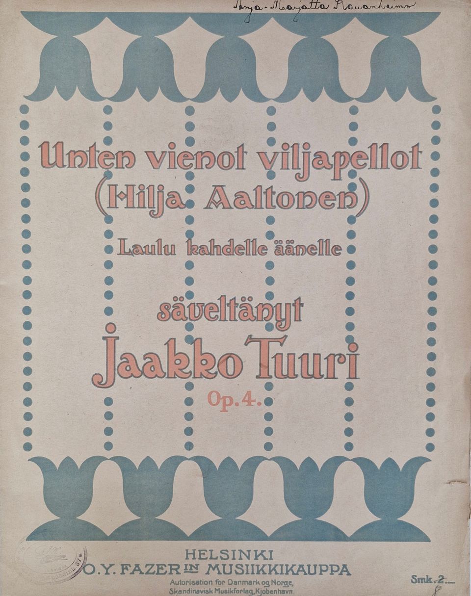 Nuottivihko 1920-luku Jaakko Tuuri / Hilja Aaltonen