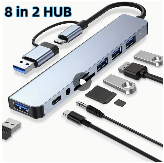 USB-keskitin : 8-IN-2 USB C Hub