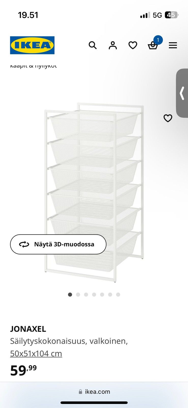 2kpl Ikea Jonaxel 6korin säilytyskokonaisuus korihyllykkö