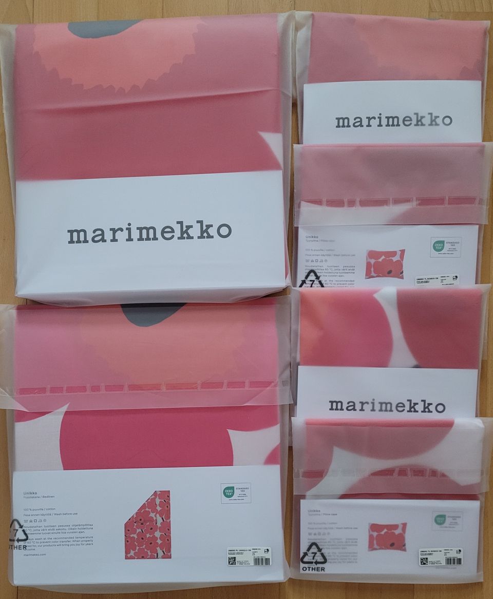 Uusi MARIMEKKO Unikko Pussilakanat 2 kpl ja tyynyliinat 4 kpl