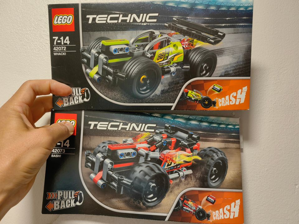 Lego Technic törmäilyautot vetomoottorilla 42072 WHACK! Ja 42073 BASH!