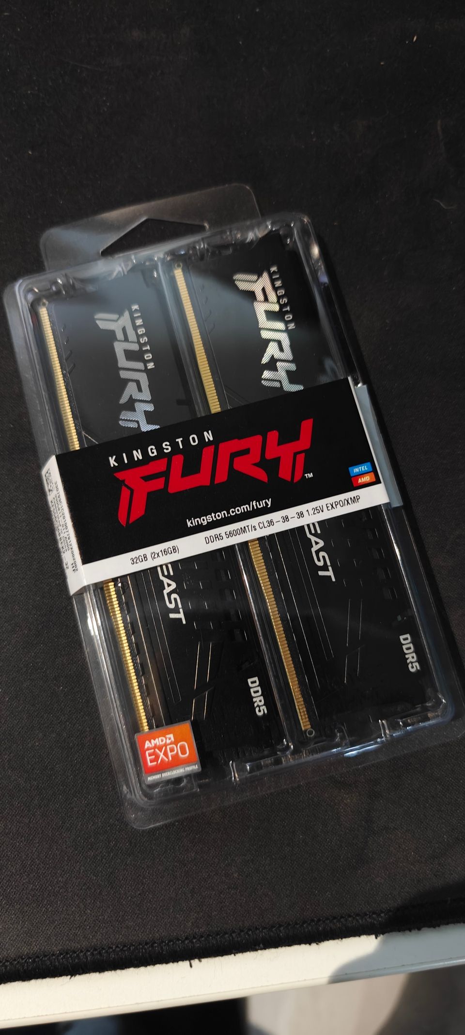 Kingston 32GB (2 x 16GB) Fury Beast DDR5, 5600MHz, CL36