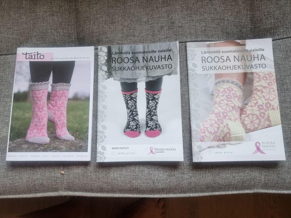 3 x Roosa Nauha sukkaohjekuvasto