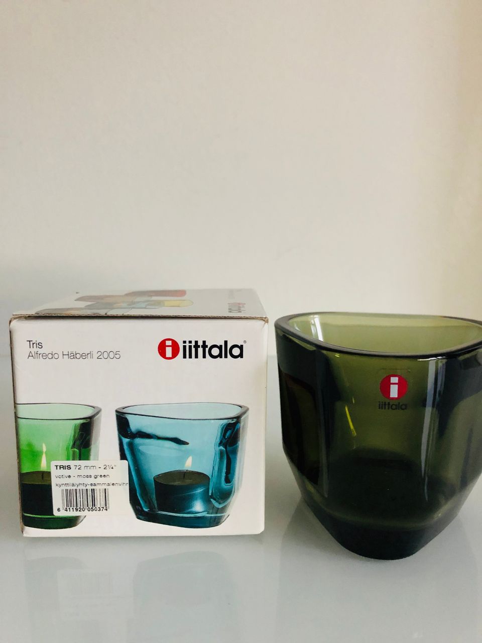 Iittala Tris kynttilälyhty, sammaleenvihreä