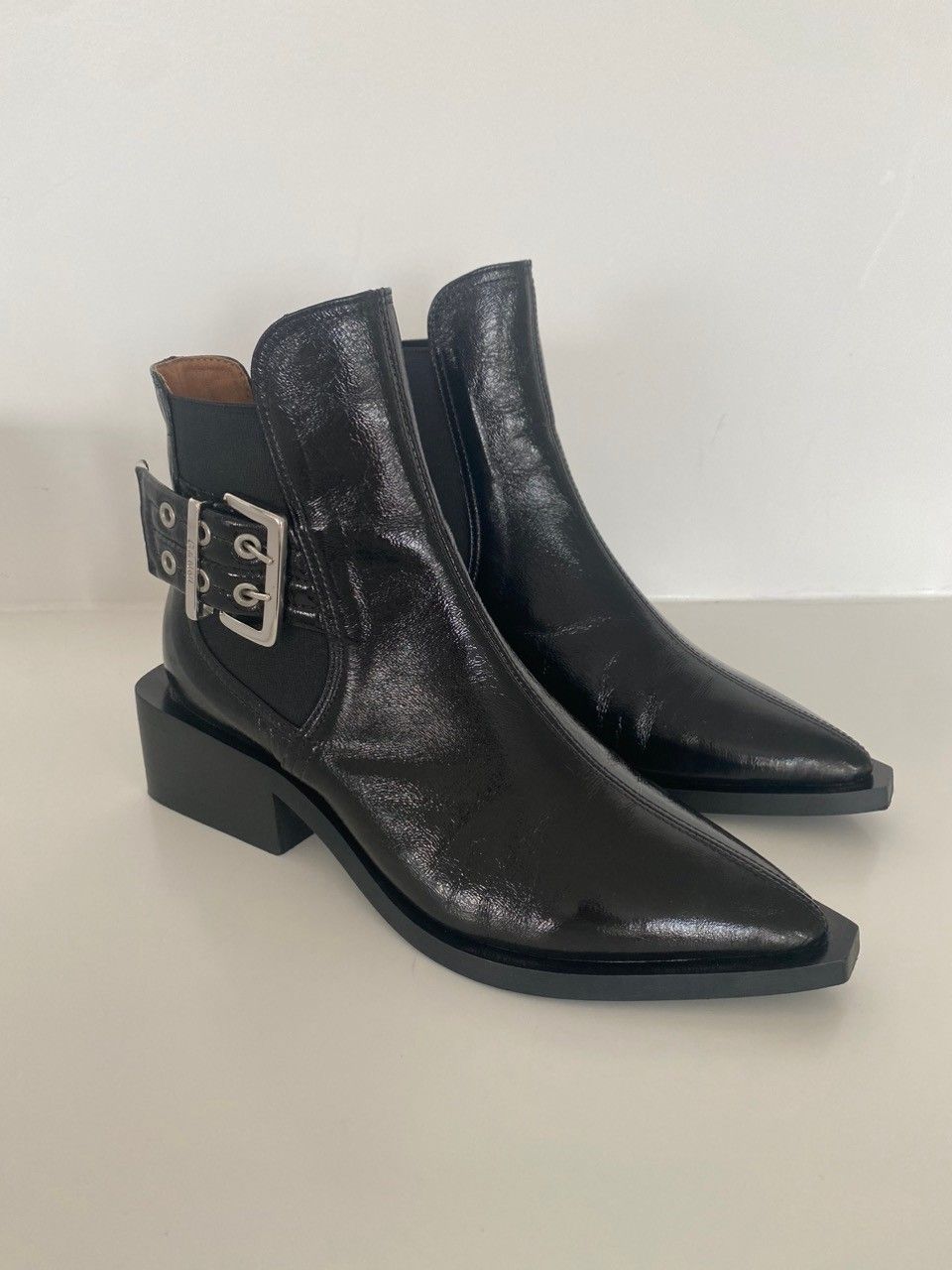 GANNI Chelsea Boots Chunky Buckle Patent leather