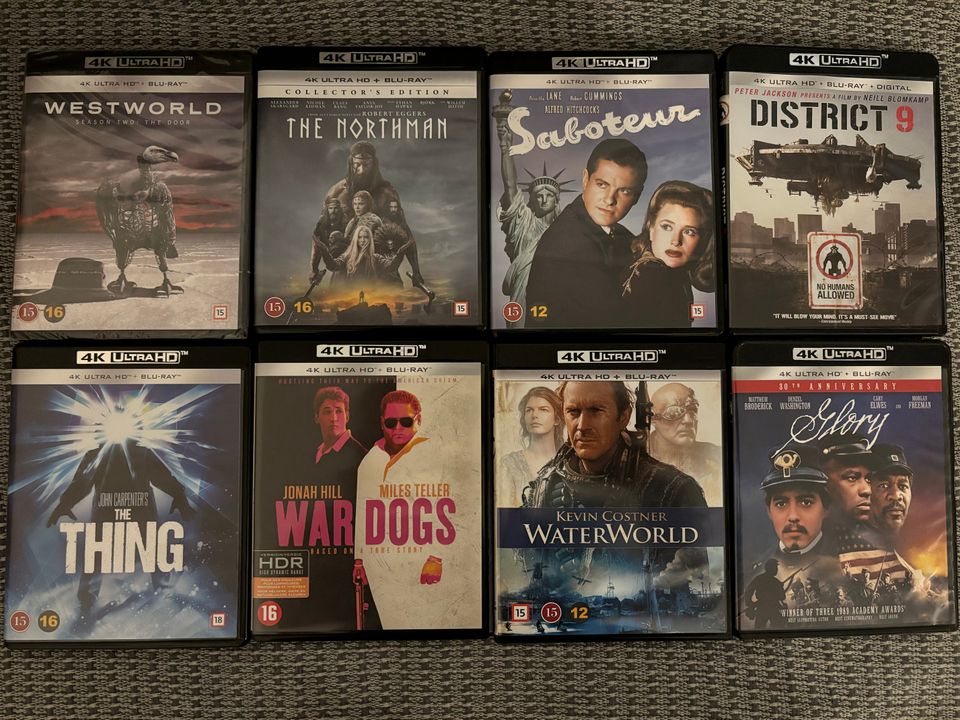 4K UHD Blu-Ray -leffoja (Westworld, The Thing, District 9, The Northman jne)