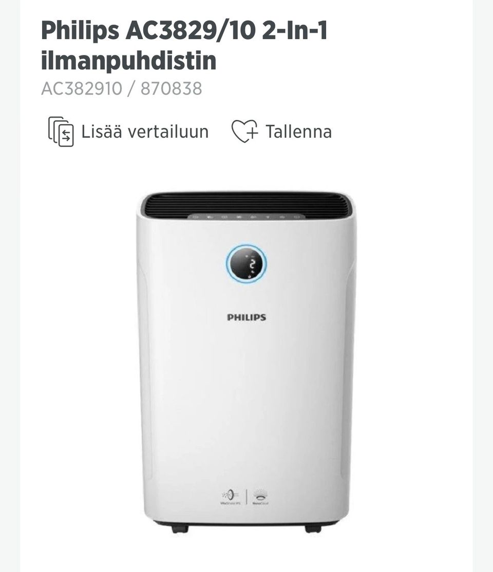 Philips AC3829/10 2-in-1-ilmanpuhdistin ja -kostutin