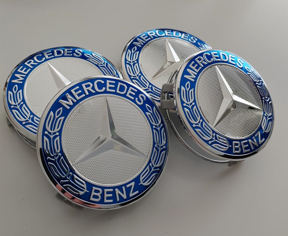 Mercedes-Benz uudet vannekeskiöt 4kpl, sininen/kromi