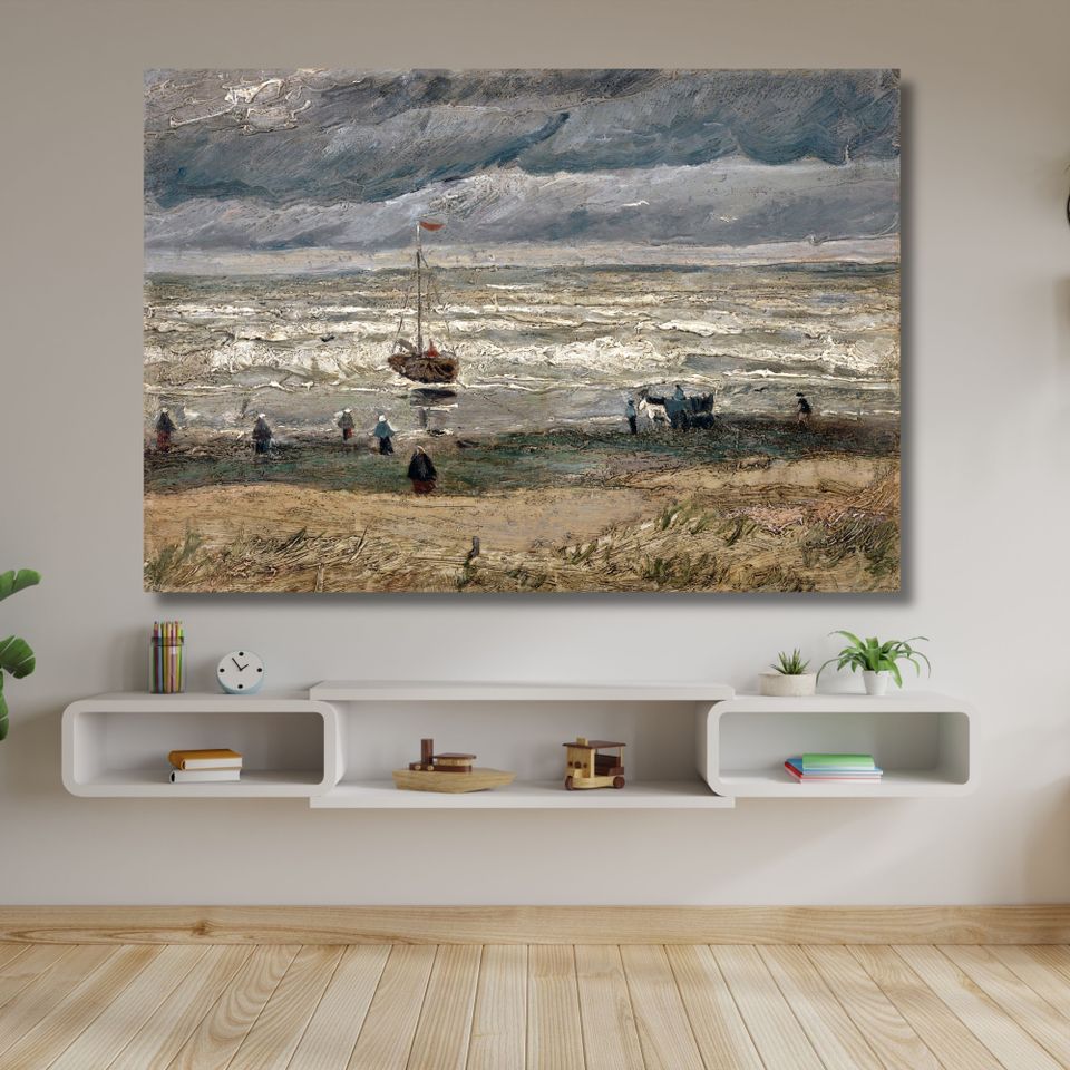 Uusi "Beach in Scheveningen in Stormy Weather" Canvas Taulu