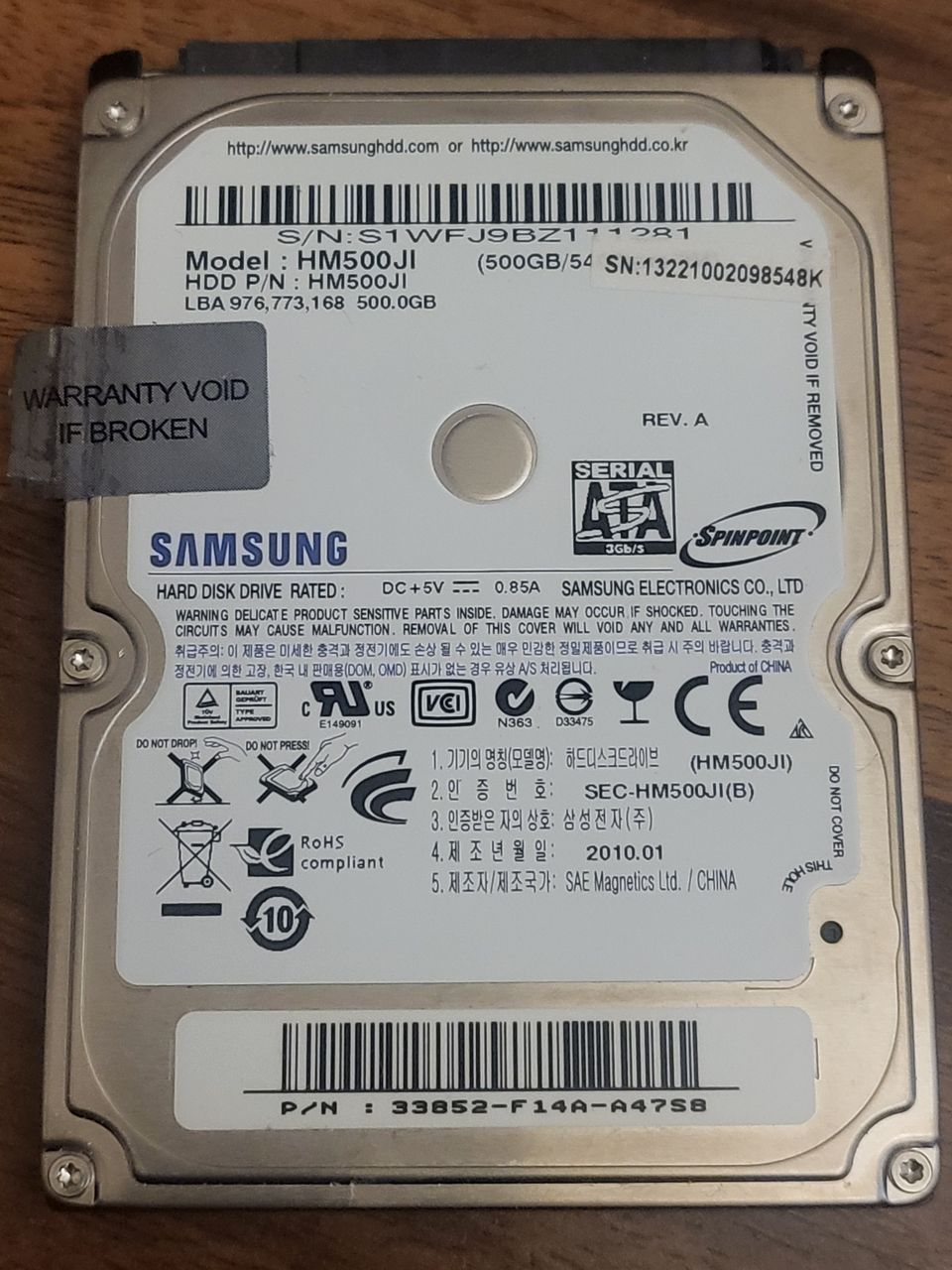 Samsung 500GB 5400rpm 2,5" sata kovalevy