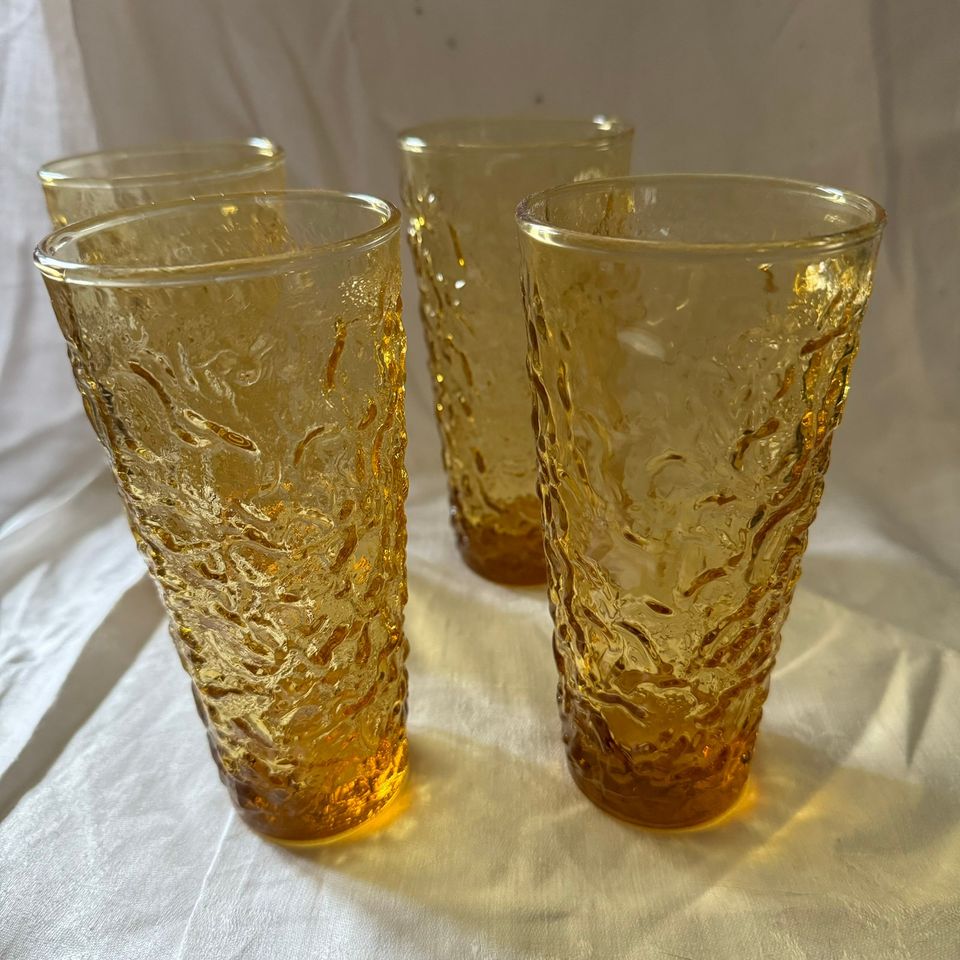 4 x Anchor Hocking Lido Milano Amber-lasi, vintage