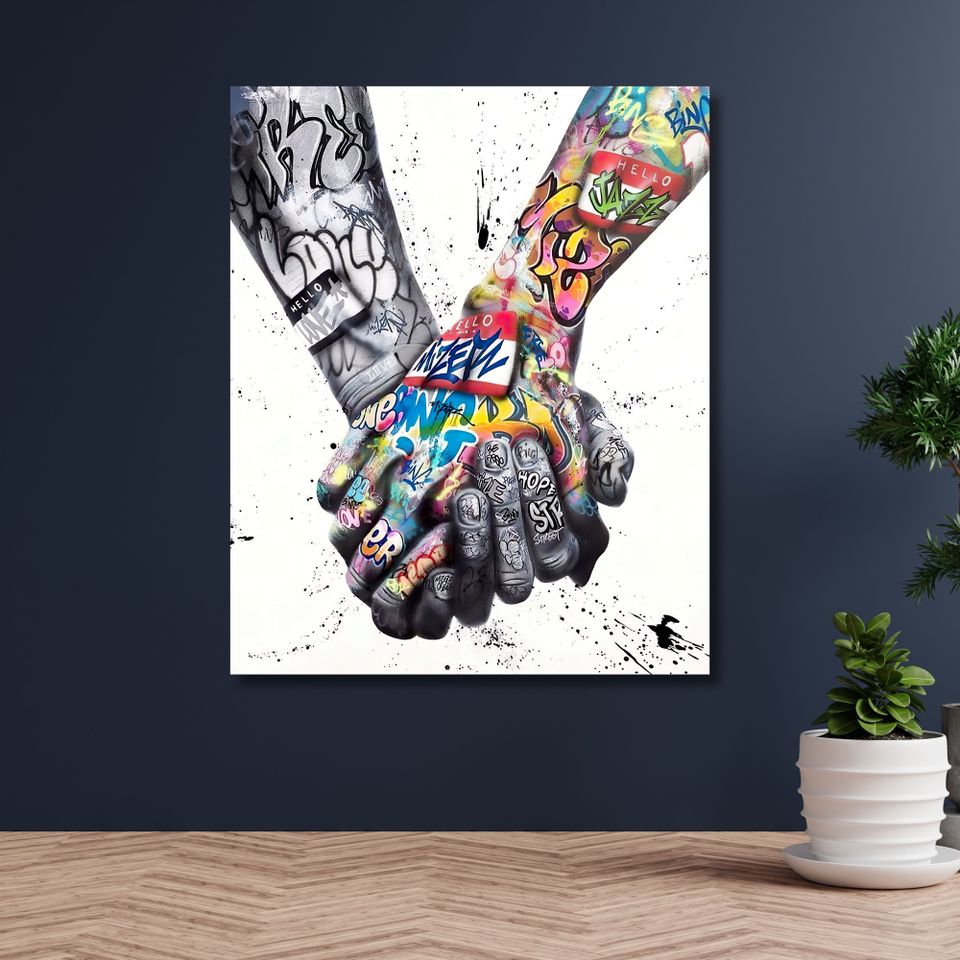 Uusi "Banksy Holding Hands" Canvas Taulu