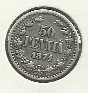 Suomi Hopea kolikko 50 penniä vuodelta 1871