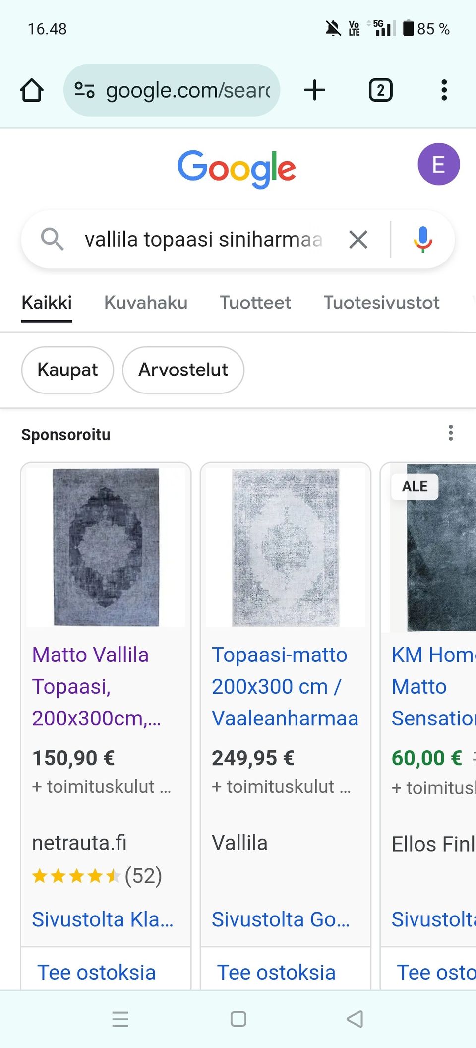 Ostetaan siniharmaa Vallila topaasi