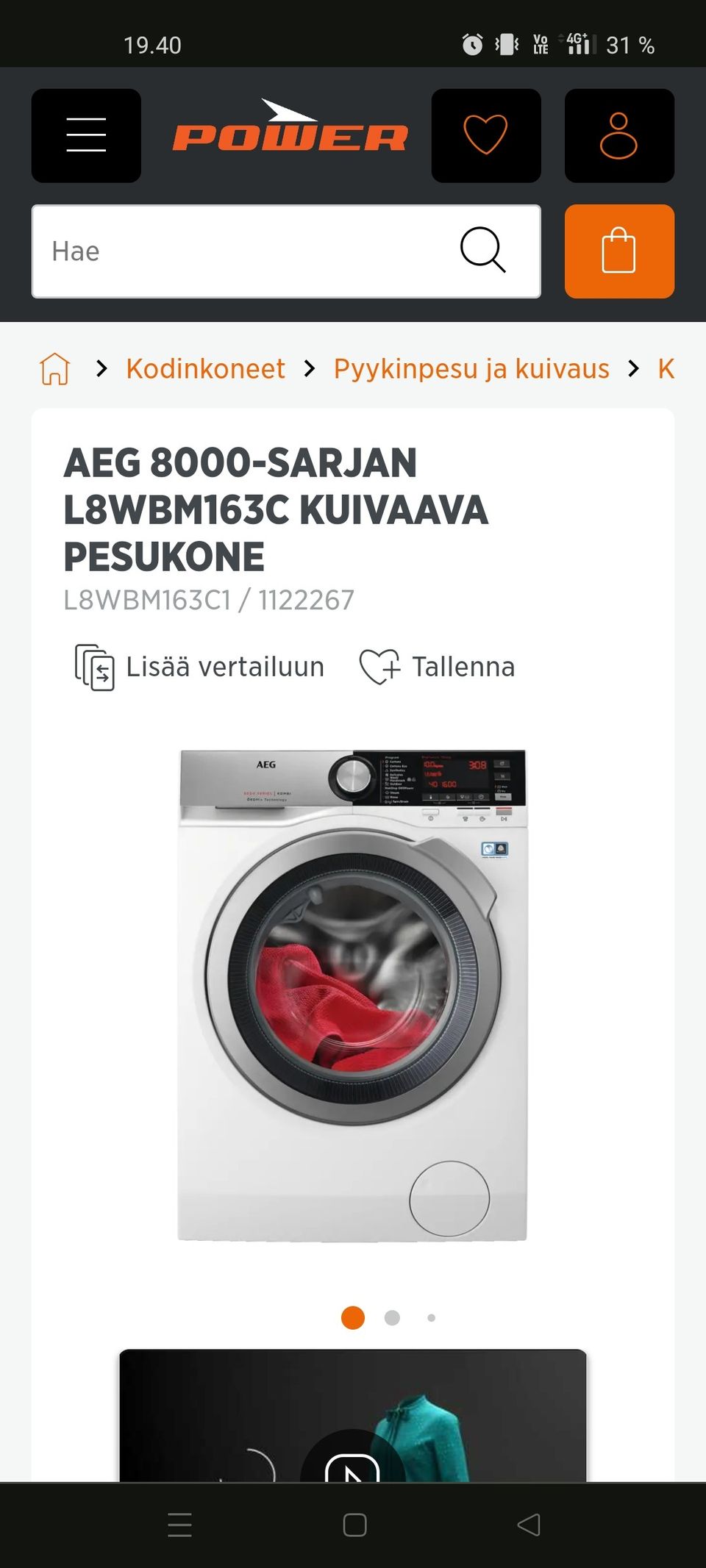 AEG kuivaava pyykinpesukone