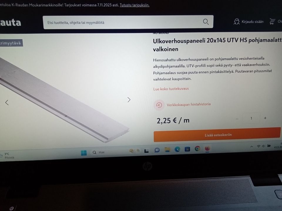 Ulkovuorilauta UTV 20X145 POHJAMAALATTU 1,60E/m