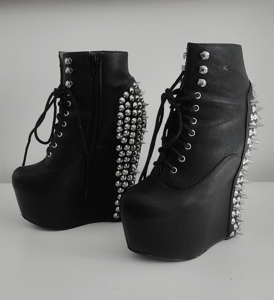 Jeffrey Campbell Damsel Spike Platform Wedge Black Ankle -