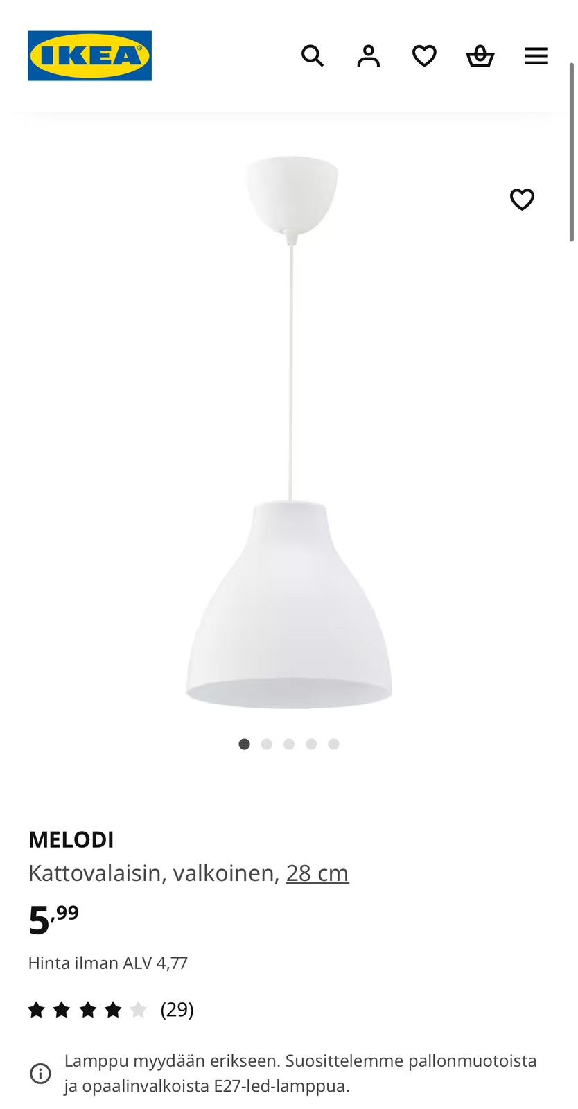 Ikea Melodi kattovalaisin 3 kpl