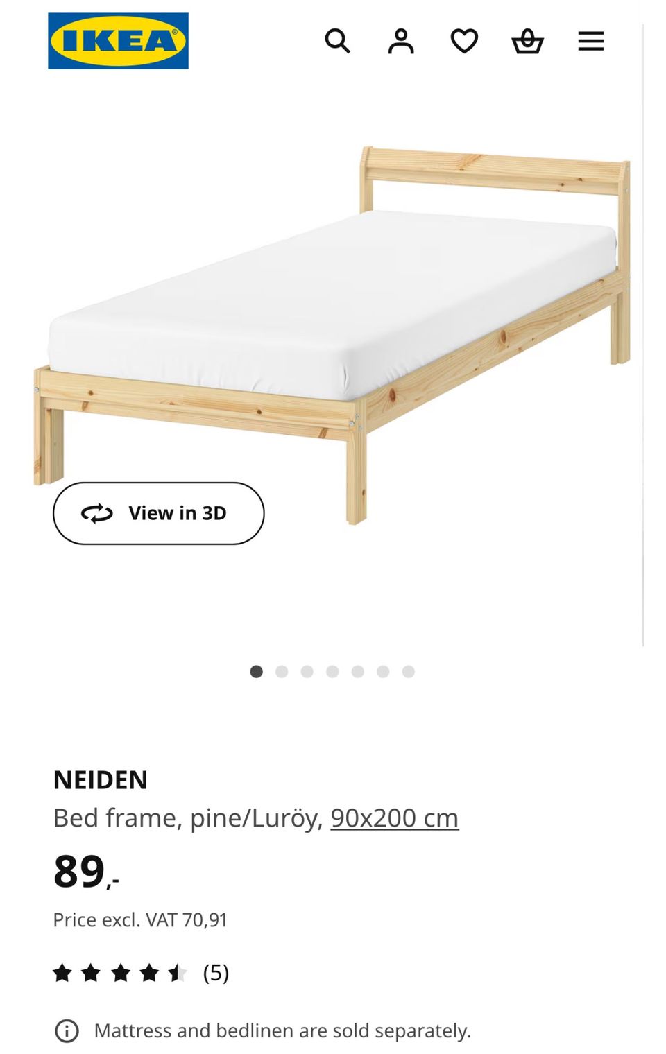 Ikea Slated Wooden Bed Frame & spring Mattress