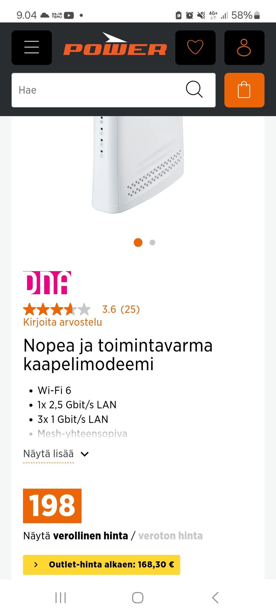 Dna valokuitu plus modeemi